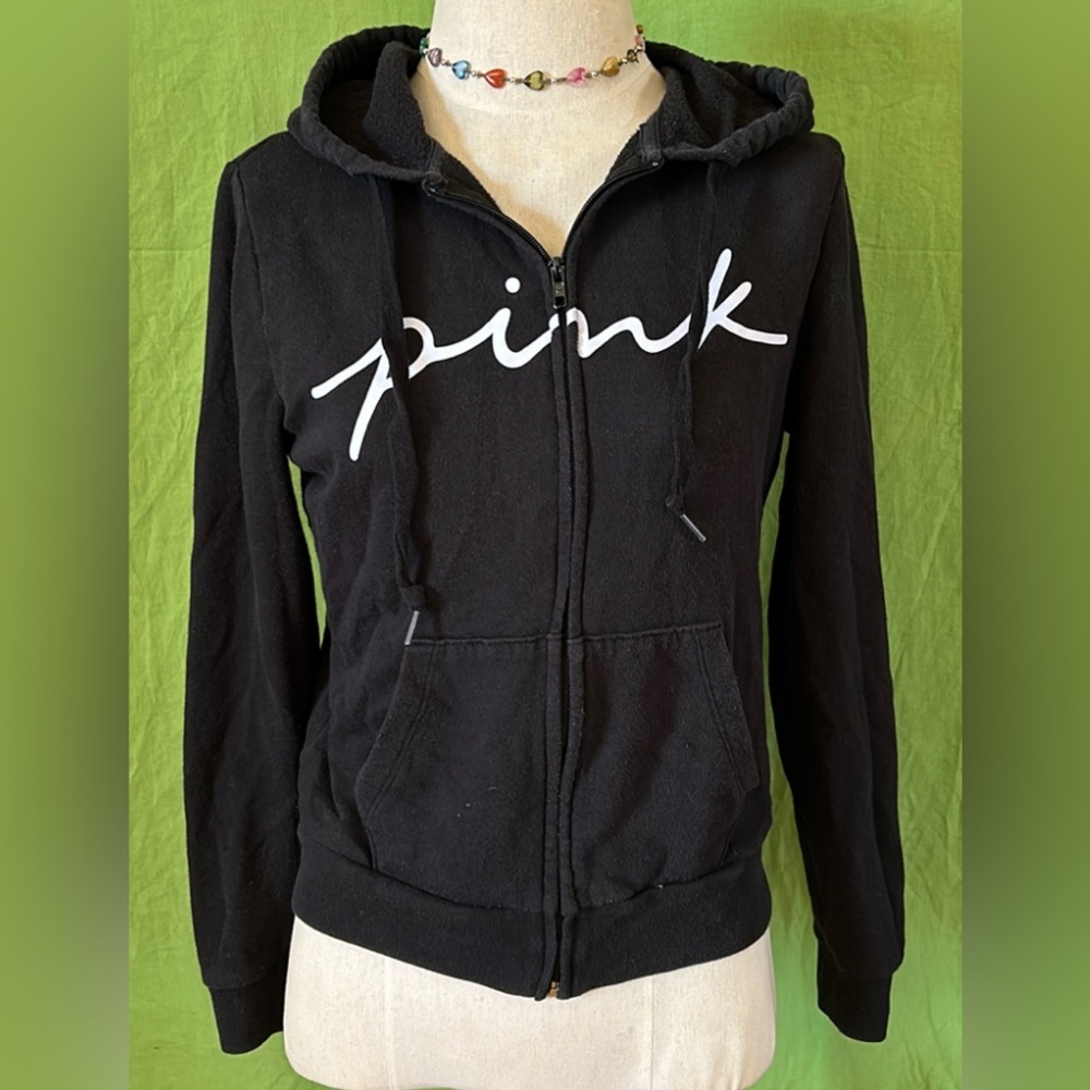❤️‍🔥5/20$ PINK VS💫 Women’s Black Written Logo Full-Zip Hoodie